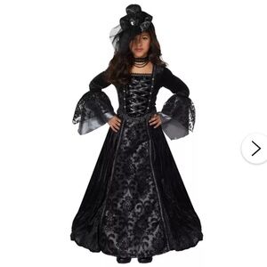 Victorian Spirit Girl Halloween Costume Black Princess Gothic Witch Large 12-14